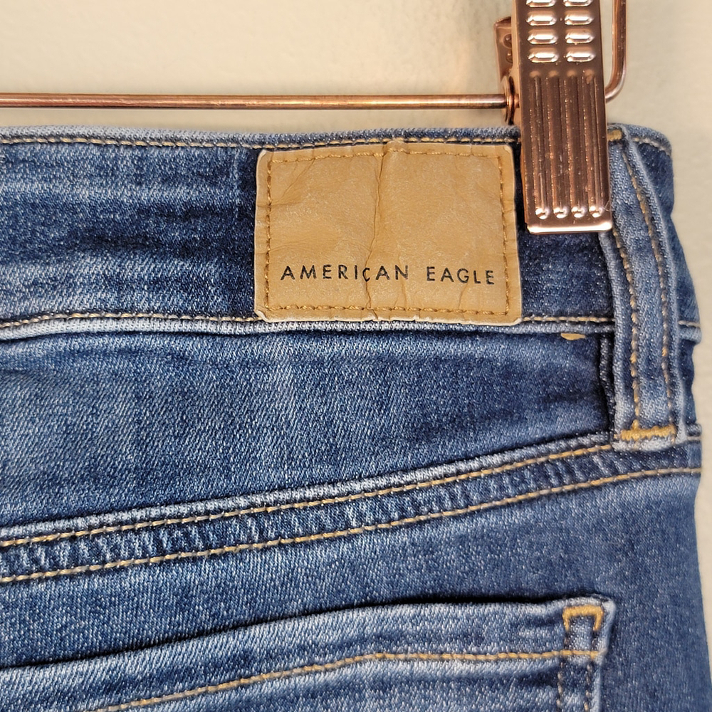 American Eagle Jeans Jeggings Skinny Distressed Mid Rise Medium Blue Wash AE 4 - Picture 8 of 12